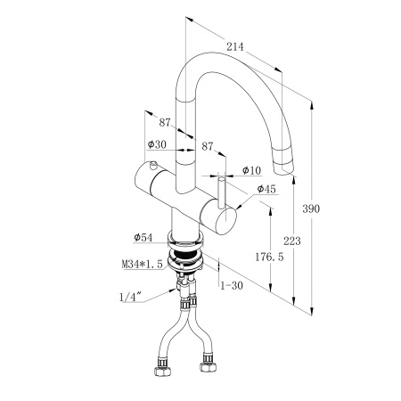 Смеситель для кухни c подключением фильтра WONZON & WOGHAND, Черный матовый (WW-3211-MB)