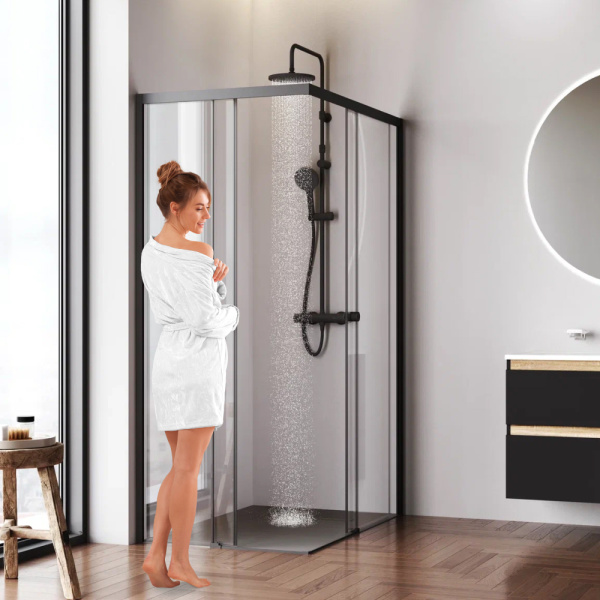 W94G-403-12090-BТ Душевое ограждение AM.PM X-Joy Square Slide 120х90, черный, прозрачное