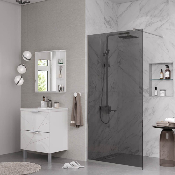 Душевая перегородка, ограждение Reflexion RX200100TCR-19 Walk in 200x100см, тонированное закаленное стекло 8мм, хромированный профиль