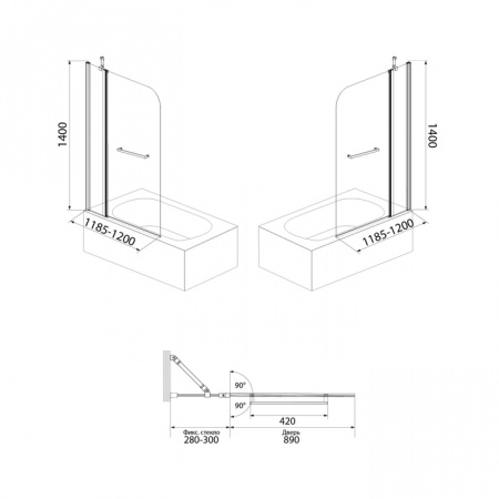 Шторка для ванны IDDIS Ray RAY6CS2i90 120х140