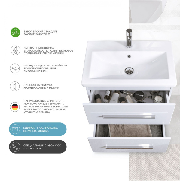 Тумба под раковину напольная VIGO Land tn.LAN.COM.80.2Y, 80 см