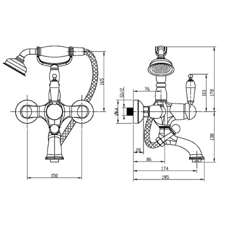 Смеситель для ванны Boheme Imperiale Presente 323 Золото