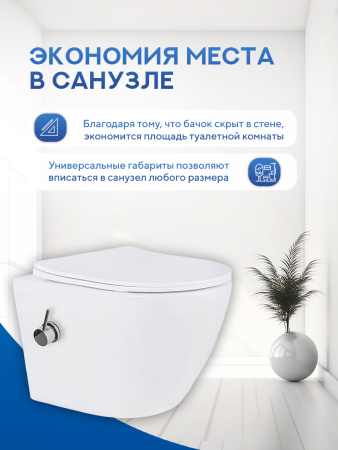 Унитаз подвесной безободковый Amore di Mare Delio Tornado Bidet P203-XT с функцией биде, овальный белый, антивсплеск, фарфор, быстросъемное сиденье дюропласт с микролифт, антибактериальное покрытие
