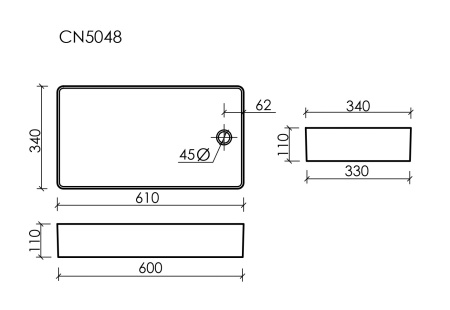 Раковина накладная со смещенным сливом Ceramicanova Element 620*340*110, Белый, CN5048
