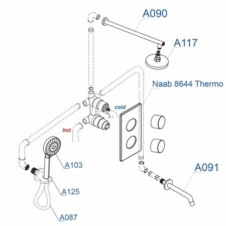 Встраиваемый комплект для ванны WasserKRAFT A178644 Thermo с верхней насадкой, лейкой и изливом