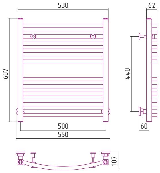 Полотенцесушитель Сунержа Аркус 600x500 00-0251-6050