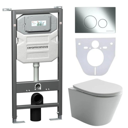Сет 4 в 1: Инсталляция с кнопкой+унитаз+шумоизоляция Ceramicanova, CN6000_1001CH_1000