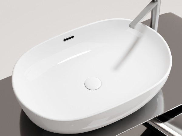 Умывальник чаша накладная овальная со сливом переливом Ceramicanova Element 610*420*155мм, белый, CN6064