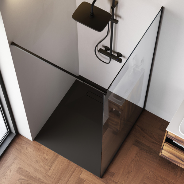 W84WI-100-F1-BTE Душевая перегородка AM.PM Func 100x200, стекло прозр. 8 мм + покрытие, профиль черный