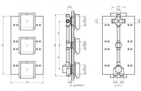 Термостатический квадратный смеситель скрытого монтажа Deante MULTI-SYSTEM NAC_09AT хром