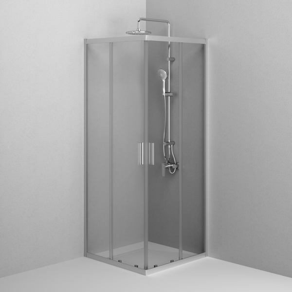 W90G-403-8080-MT Gem Душевое ограждение AM.PM квадратн.,раздвиж.двери 80x80 хром мат.,стекло прозрачное