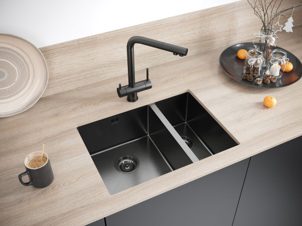 Мойка Paulmark GERBERG 59/2S UNI PM225944-GML 440х590х200 мм, нержавеющая сталь, вороненая сталь