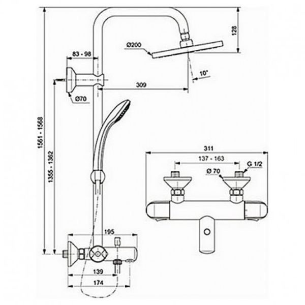 Душевая система Ideal Standard IdealRain Eco Evo с термостатическим смесителем A6426AA