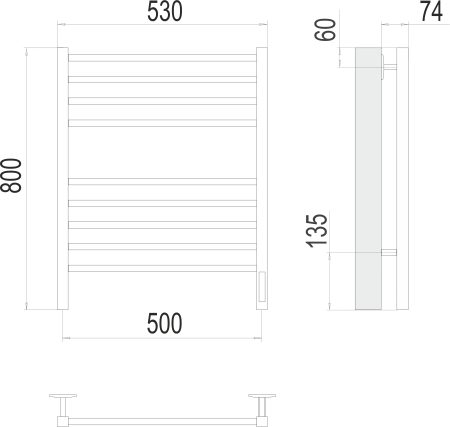 Ватикан П8 500х800 электро КС ГРАФИТ ( new встроен диммер) Полотенцесушитель TERMINUS