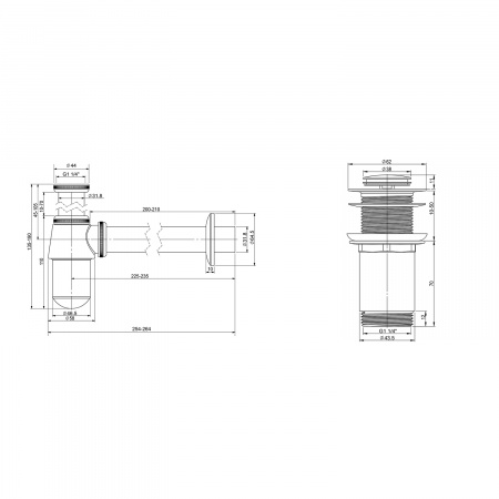 Набор 2 в 1 Wellsee Drainage System 182103002, сифон для раковины, донный клапан, хром