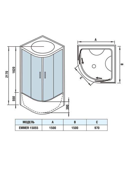 Душевая кабина WeltWasser EMMER 15055 1500х1500х2170мм
