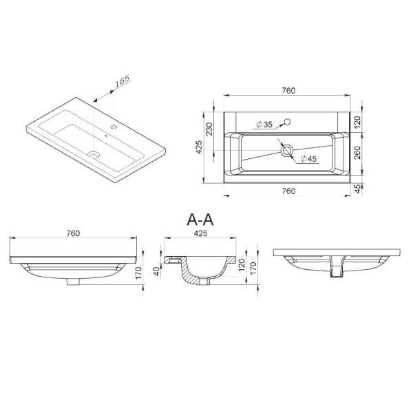 M90WCC0752BM GEM, Раковина мебельная AM.PM, керамическая, 75 см, встроенная, цвет: черный матовый