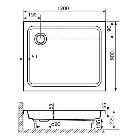 Душевой поддон прямоугольный RGW STYLE 16180292-11 90х120х22 см