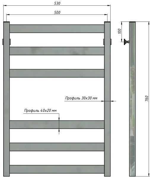 Полотенцесушитель водяной Stinox Verona 500x800, нижнее подключение, черный матовый, 1/2" ВР (внутренняя резьба), 6 перекладин