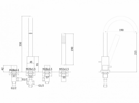 Смеситель ABBER Wasser Kreis AF8113G на борт ванны, золото матовое