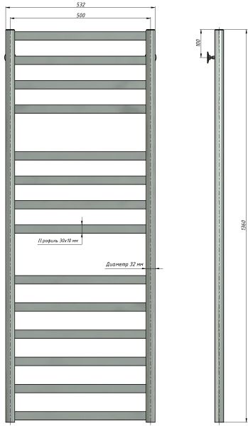 Полотенцесушитель водяной Stinox Maxima Luxe 500x1400, нижнее подключение, хром, 1" НР (наружная резьба), 14 перекладин