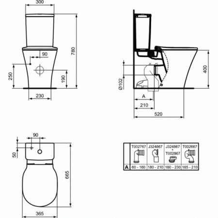 Приставной унитаз Ideal Standart Connect Air AquaBlade E013701 с бачком E073401 и сиденьем E036601