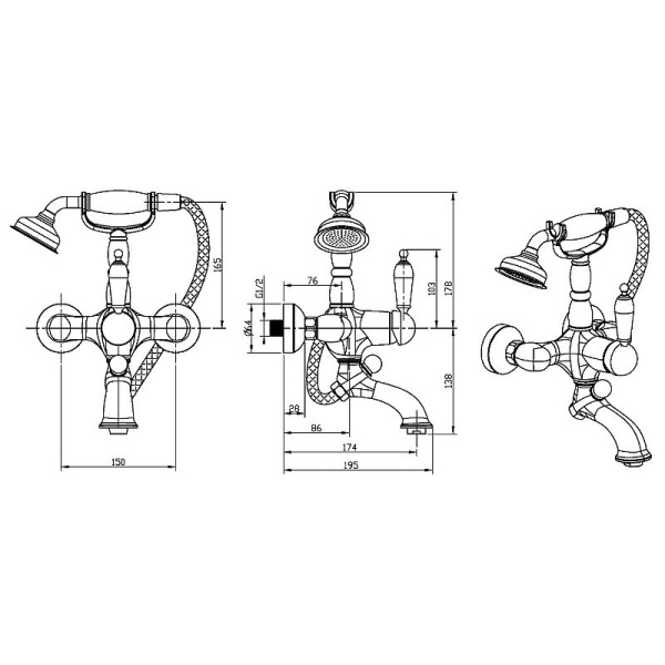 Смеситель для ванны Boheme Provanse Ripresa 363 Бронза