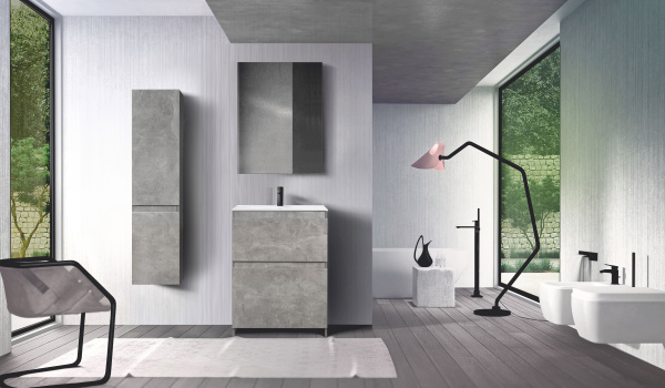 Тумба под умывальник Belux Сидней-Женева напольная 60-02, бетон Чикаго светло-серый