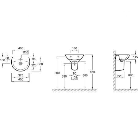 Раковина Jacob Delafon Patio 45 E4152-00 Белая