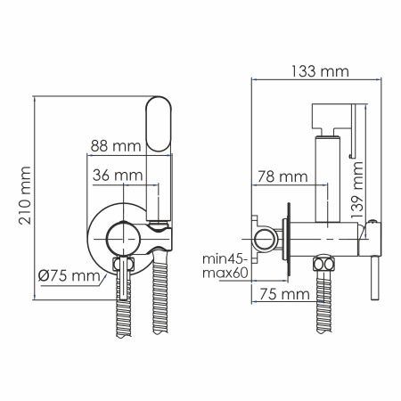 Встраиваемый смеситель для душа Wasserkraft A70138 с гигиенической лейкой