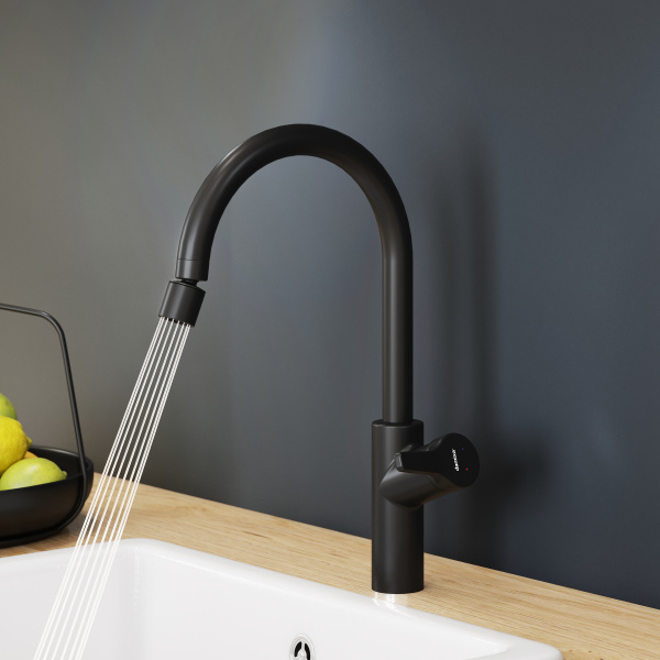 310722300 Eclipse, Смеситель для кухни Damixa с двухрежимным регулируемым аэратором, черный