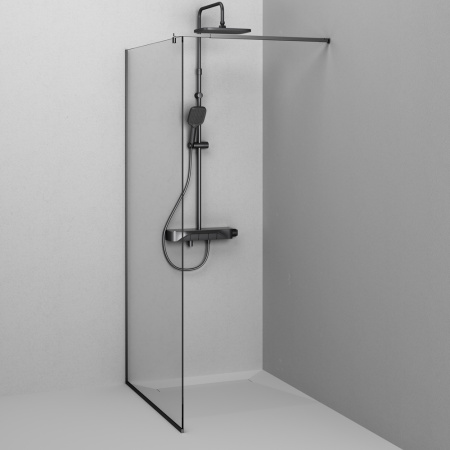 W84WI-100-F1-BTE Душевая перегородка AM.PM Func 100x200, стекло прозр. 8 мм + покрытие, профиль черный