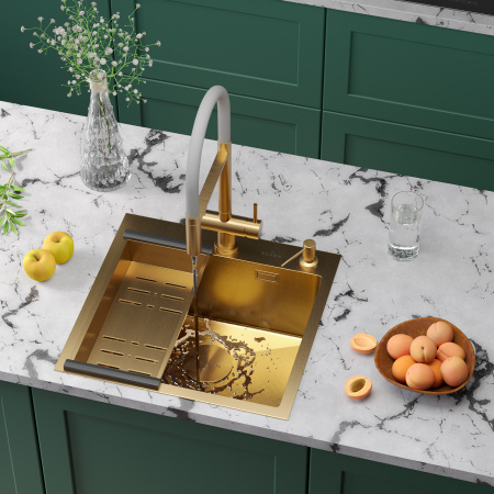 Кухонная мойка Roxen Simple 50 PVD зернистое золото