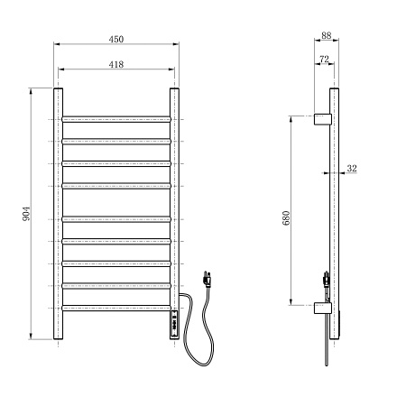 Полотенцесушитель электрический WONZON & WOGHAND, Брашированный никель (WW-AL409-BR)