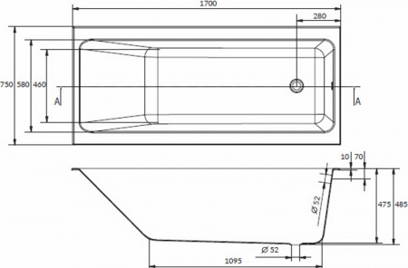 Акриловая ванна Cersanit Crea 170x75 P-WP-CREA*170NL