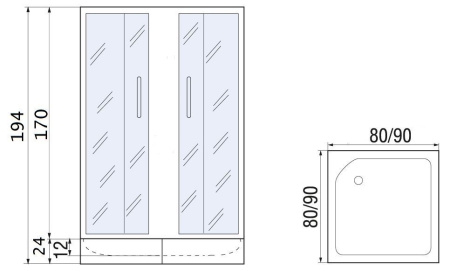 Душевой уголок с поддоном River MORAVA 80/24 МТ, 80x80x170