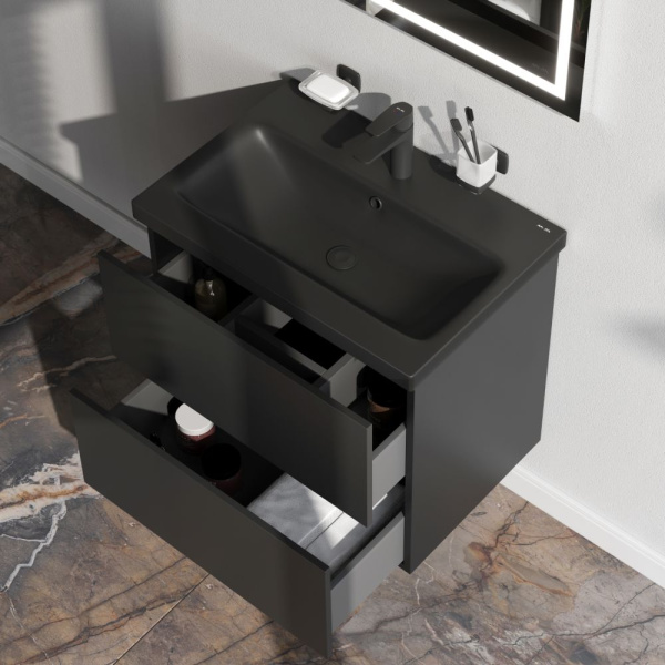M90FHX06022BM Gem База под раковину AM.PM, подвесная, 60 см, 2 ящика push-to-open, черный матовый