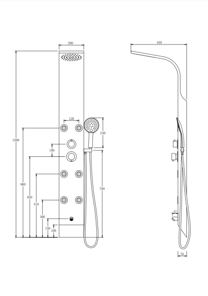 Душевая панель Taliente TA-G-A02Bb+s прямоугольная настенная