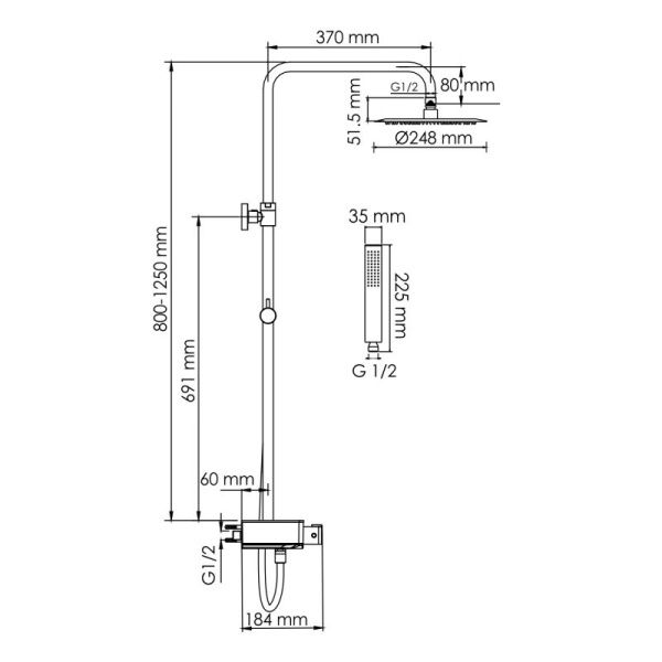 Душевая система WasserKRAFT A114.258.218.CB Thermo с термостатическим смесителем