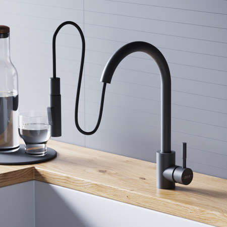 D3007522 Logic Кухонный смеситель Dorff  с вытягивающимся изливом, черный