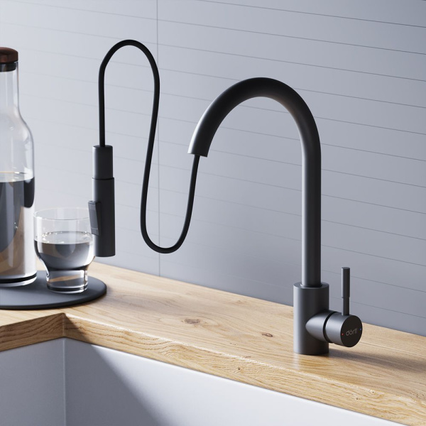 D3007522 Logic Кухонный смеситель Dorff  с вытягивающимся изливом, черный