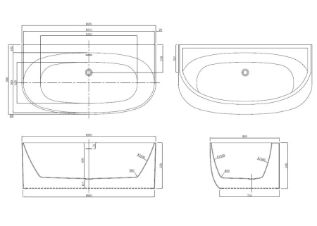 Ванна акриловая Azario CAMBRIDGE 1695х880х580, пристенная, в комплекте с сифоном и металлической рамой (CAM17289)