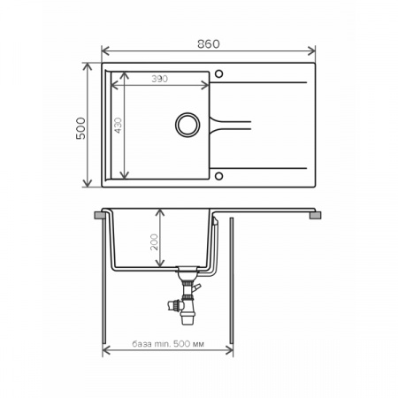 Кухонная мойка Polygran GALS-860 50x86 черный