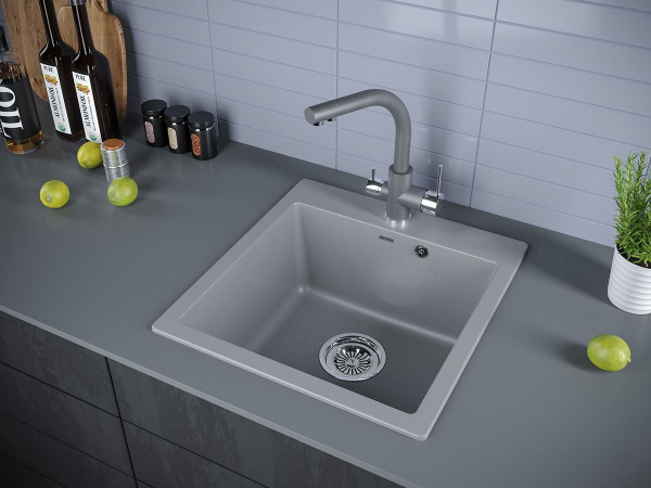 Мойка Paulmark KANTE 50 PM105152-GRM 520х510х200 мм, IT-GRANIT, серый металлик