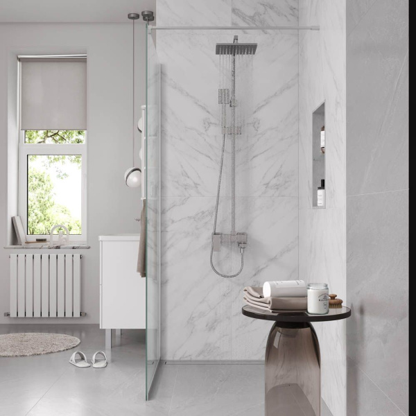 Душевая перегородка, ограждение Reflexion RX200100CCR-17 Walk in 200x100см, прозрачное закаленное стекло 8мм, хромированный профиль