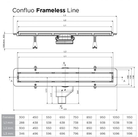 Душевой лоток Pestan Confluo Frameless Line 550 Matte Black, 13701319