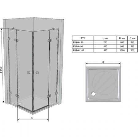 Душевой уголок Ravak Brilliant BSRV4-100 хром+транспарент 1UVAAA00Z1