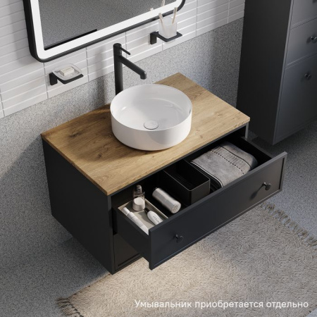 Тумба подвесная со столешницей МДФ, дуб верона 80 см IDDIS Torr темно-серый (TOR80DVi95K)