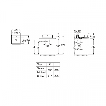 Раковина накладная Roca The Gap 42х39х13 квадратная 3270MM000