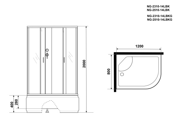 Душевая кабина Niagara Classic NG-2308-14G (90х90х215) высокий поддон(40см),стекло матовое